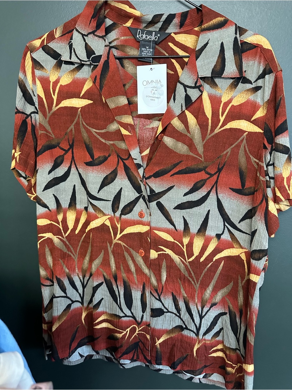 Vintage Raffaella Rust Red Gold Leaf Button-Down Shirt